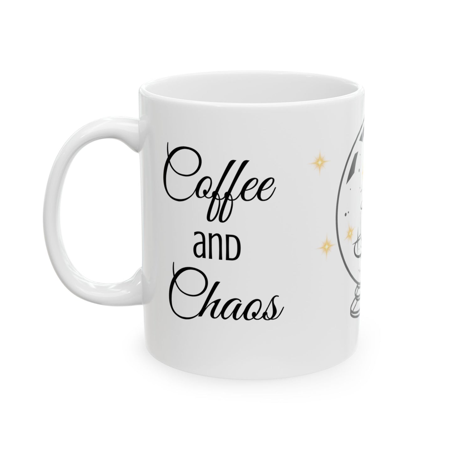 Coffee and Chaos Mug, Funny White Ceramic Coffee Mug 11oz, Chaos Coordinator Gift , Mom Life Mug ,Coworker Gift , Caffeine Lover Mug