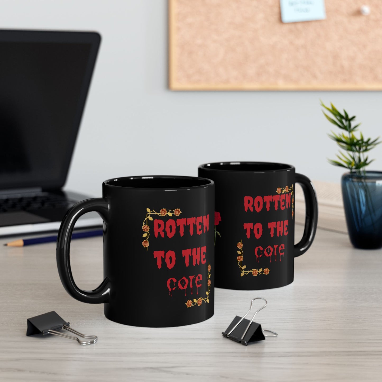 "Rotten to the Core" Coffee Cup - Gothic Rose Black Mug - 11oz